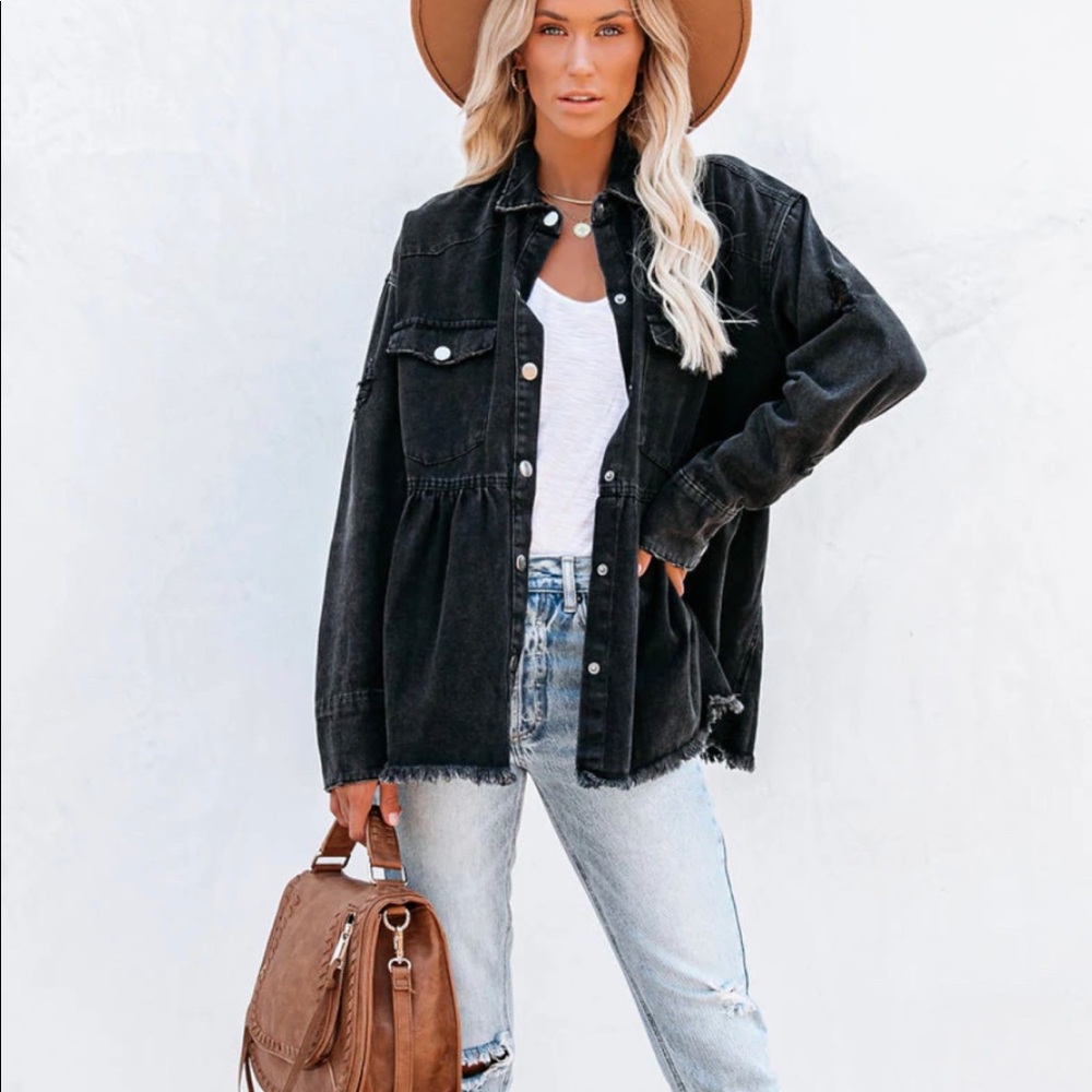Best distressed denim button down shirt jacket
